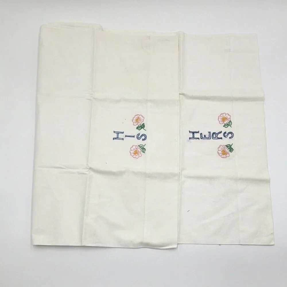 Embroidered His & Hers Floral Pillowcases Set of 2, Standard, White